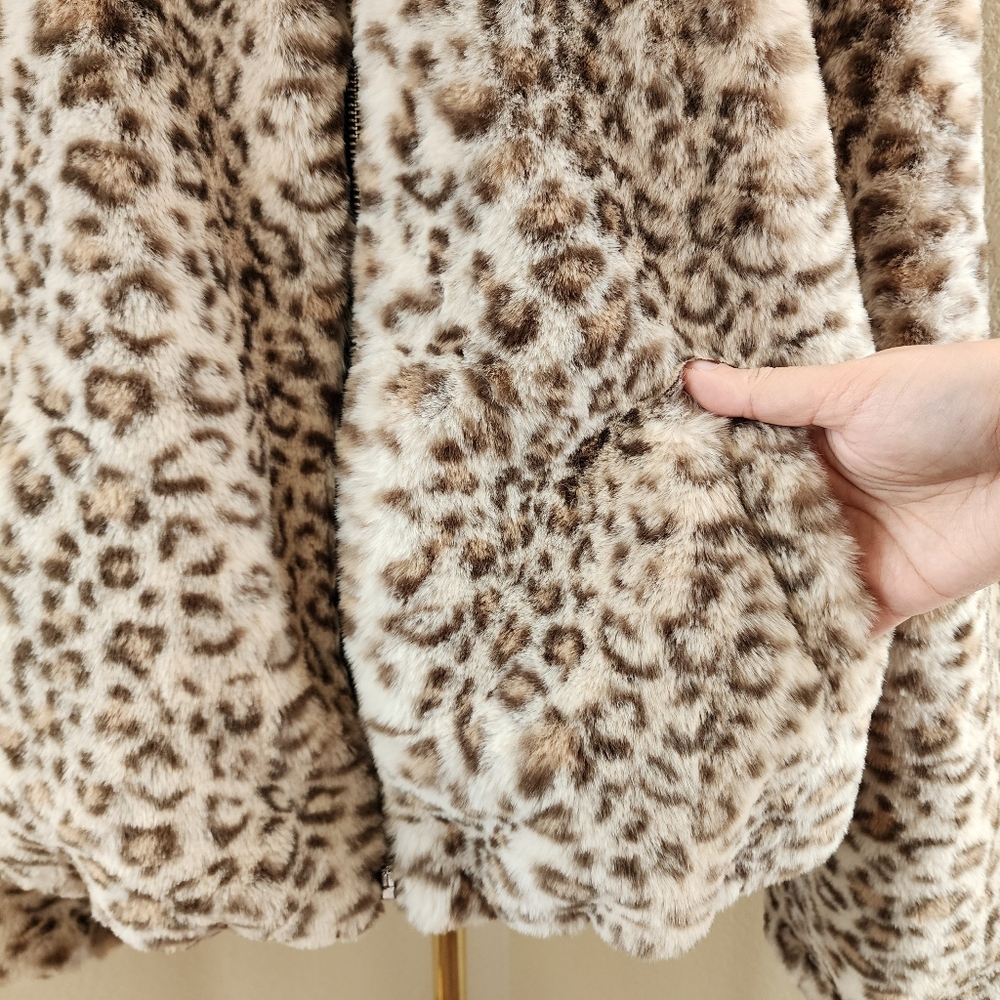 Sebby Collection Faux fur leopard animal print coat jacket. Size L. Nwot - Picture 12 of 13